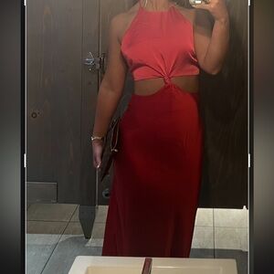 Pink and Red Silk Cut Out Dress